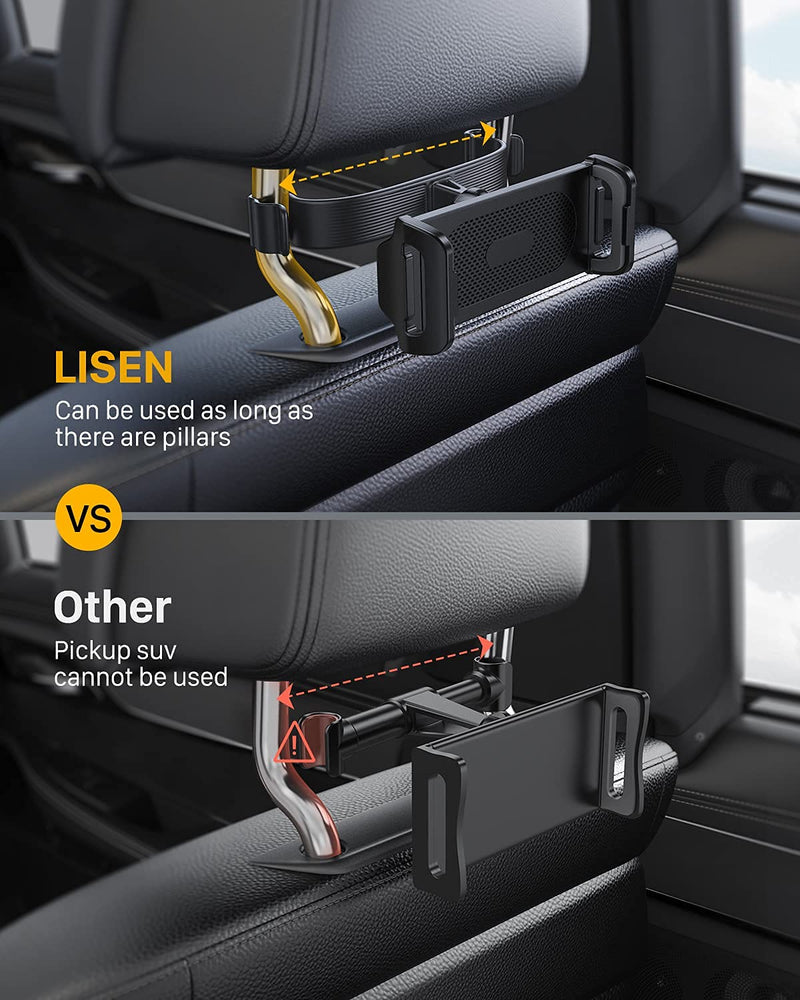  [AUSTRALIA] - LISEN Car Headrest Tablet Mount Holder for Car Back Seat, Compatible with 4.7-11" Smartphones/iPads/ Switch, Headrest Posts Width 4.33in-8.66in