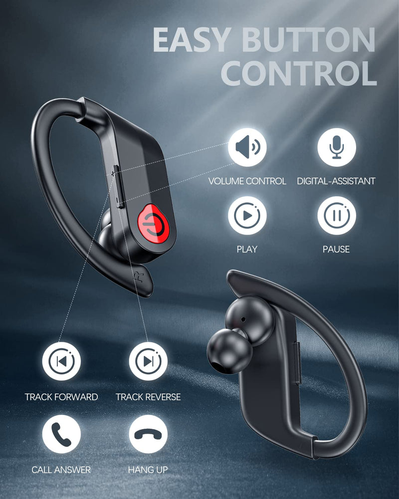  [AUSTRALIA] - Bluetooth Headphones Wireless Earbuds Sports Over-Ear Bluetooth 5.2 Ear Buds with Earhooks 50H Playtime Wireless Headphones for Workout Waterproof Audifonos Bluetooth inalambricos LED Power Display 50H-5.2