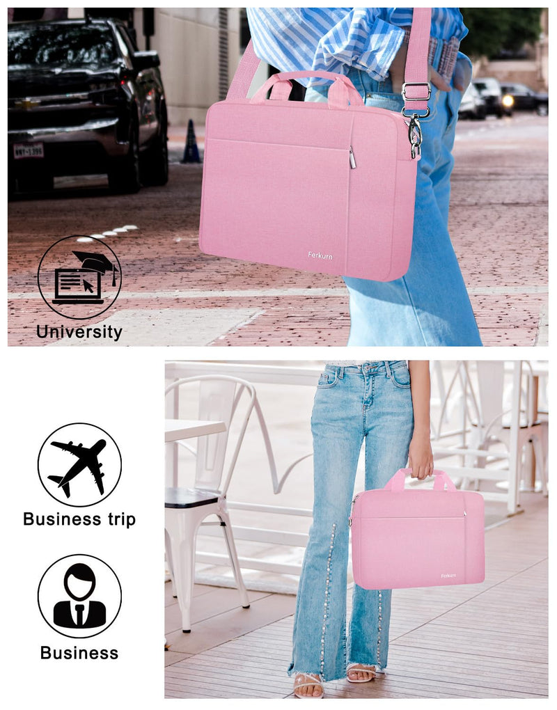  [AUSTRALIA] - Ferkurn 14 15 15.6 Inch Laptop Bag Women Men Computer Bag for HP Pavilion/Surface Laptop/Dell Inspiron XPS/Lenovo Thinkpad Ideapad/ASUS Vivobook/Acer Chromebook,Shoulder Carry Briefcase Messenger Case Pink