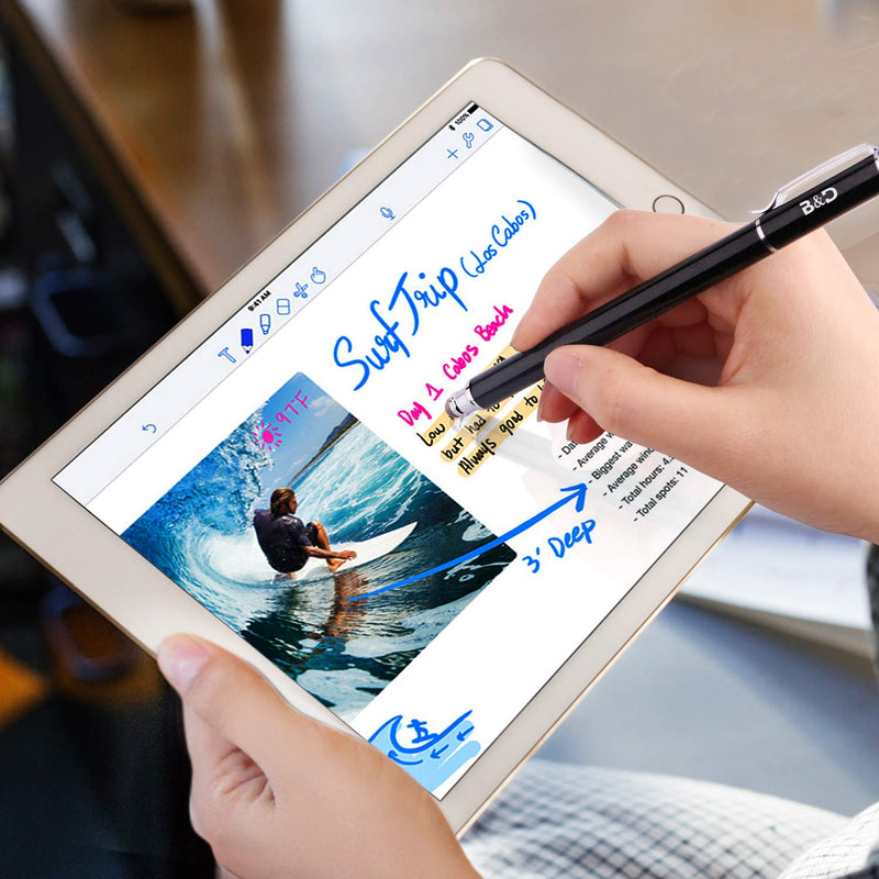 Bargains Depot New 5mm High-Sensivity Fiber Tip Capacitive Stylus Dual-tip Universal Touchscreen Pen for All Tablets & Cell Phones with 8 Extra Replaceable Fiber Tips (4 Pcs, Black/Aqua/Silver/Yellow) Black/Aqua/Silver/Gold - LeoForward Australia