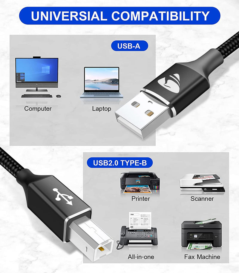  [AUSTRALIA] - Printer Cable 6ft, Aioneus USB 2.0 Type A-Male to B-Male Cord Durable USB A to B Cable High-Speed Scanner Cord Compatible with Hp, Canon, Brother, Samsung, Dell, Epson, Lexmark, Xerox, Piano, Dac