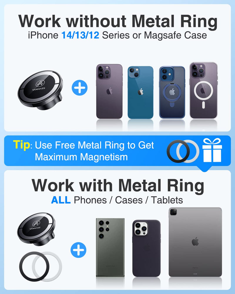  [AUSTRALIA] - VANMASS Magnetic Cell Phone Holder for Car【True Military-Grade】 for MagSafe Car Mount Suction Cellphone Stand for Dashboard Windshield Vent,Magnet Dash Mobile Accessories for iPhone Android Black