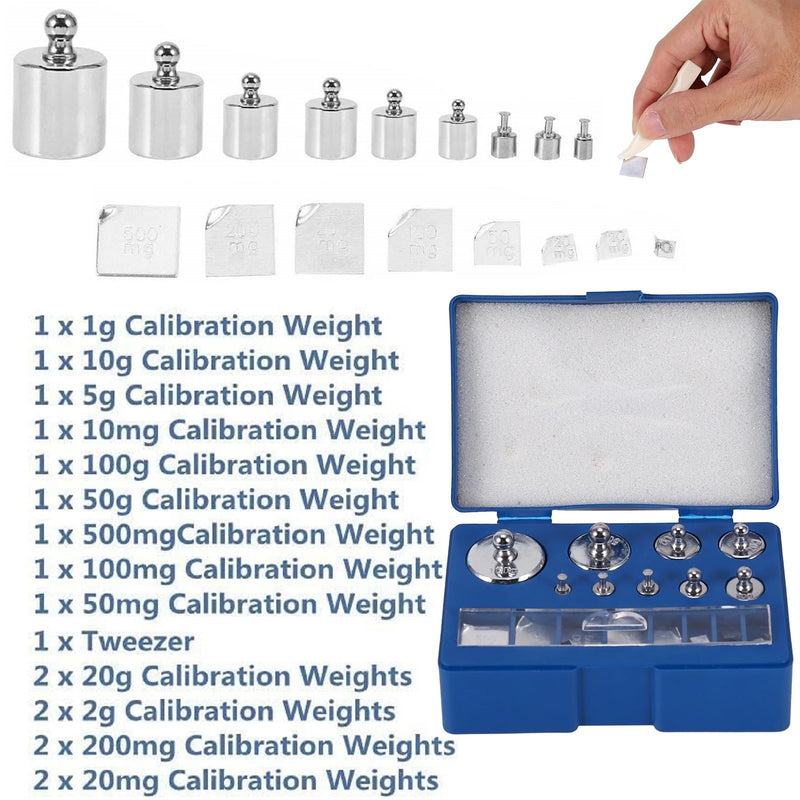  [AUSTRALIA] - Telituny calibration weight, 17 pieces 211.1g No. 45 steel 10mg-100g grams precision calibration weight set test stainless steel calibration weights set for digital jewelry scales laboratory study weights