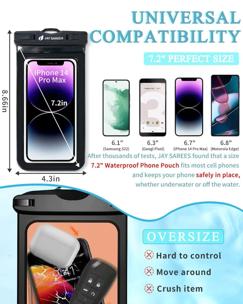  [AUSTRALIA] - Universal Waterproof Phone Pouch 3 Pack, IPX8 Phone Water Protector Pouch Case Bag Lanyard Compatible iPhone 14 13 12 Pro Max Samsung Galaxy S22, Waterproof Phone Holder Protector for Beach Swimming Glossy Black+Green+Orange