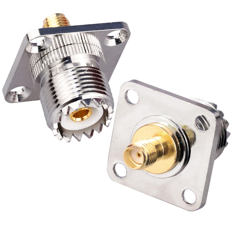  [AUSTRALIA] - TUOLNK SMA Female to UHF Female Jack Panel Chassis Mount RF Coax Adapter SO239 PL259 UHF to SMA 4-Hole Flange Panel Mount Adapter for Jumper Cable SMA to UHF RF Coaxial Connector 2 Pack