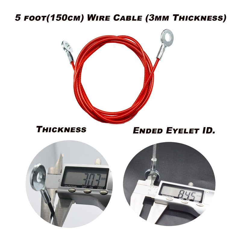  [AUSTRALIA] - Bytiyar 5 pcs 60 inch (150cm) 3mm Thickness Galvanized Steel Wire Cable Eyelets Ended Short Rope Lanyard Safety Tether Chain Lock with Vinyl Coated Cover Red 60in/150cm Red_5pcs