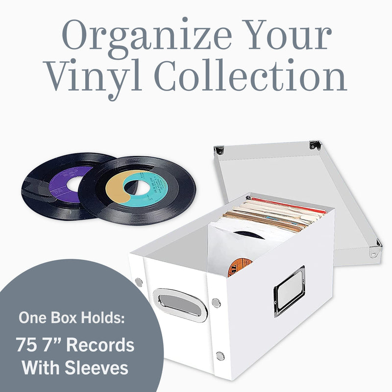  [AUSTRALIA] - Snap-N-Store Vinyl Record Storage Box - Pack of 1-8.25 x 7.5 x 14.5 Inch LP Holder with Lid for 7-inch Records - Crate Holds up to 75 Vinyl Albums - White 7"/45 RPM - 1 Pack