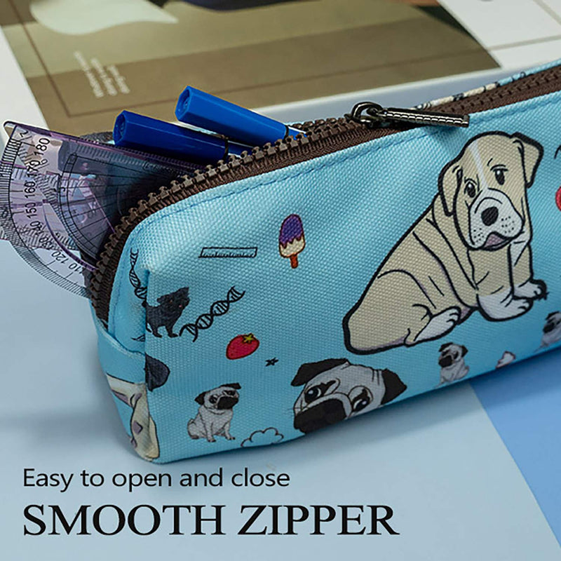 LParkin Cute Pug Dog Canvas Pencil Case Canvas Pen Bag Gadget Pouch Stationary Case Makeup Cosmetic Bag Box Blue - LeoForward Australia