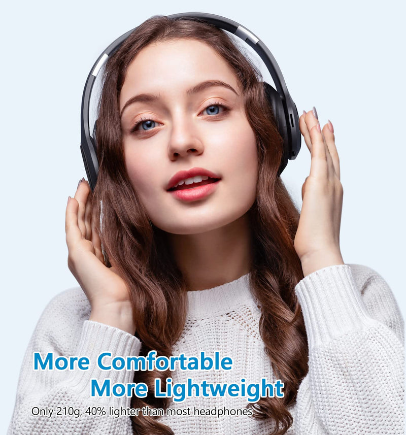  [AUSTRALIA] - Bluetooth Headphones Over-Ear, 60 Hours Playtime Foldable Lightweight Wireless Headphones Hi-Fi Stereo On-Ear with 6 EQ Modes, Bass Adjustable Headset with Microphone, FM, SD/TF for Phone/PC/TV/Home Black