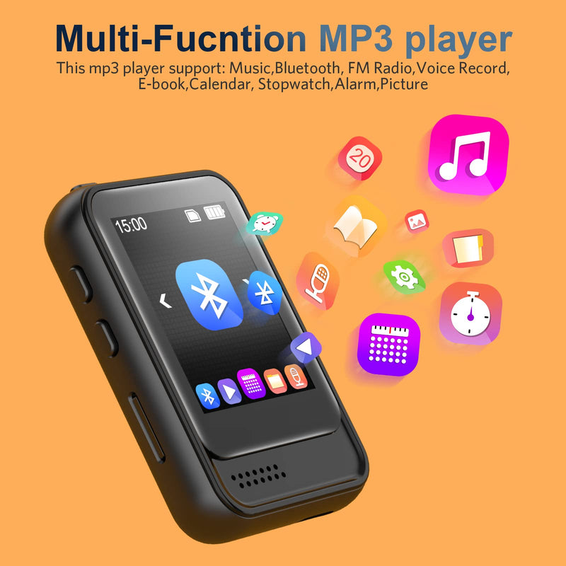  [AUSTRALIA] - 32GB Mp3 Player with Bluetooth, Portable Music Player Built-in Micro SD Card Slot and HD Speaker Support FM Radio Voice Record Video Ebook Alarm Full-Touch Screen Mp3 Mp4 Player for Running