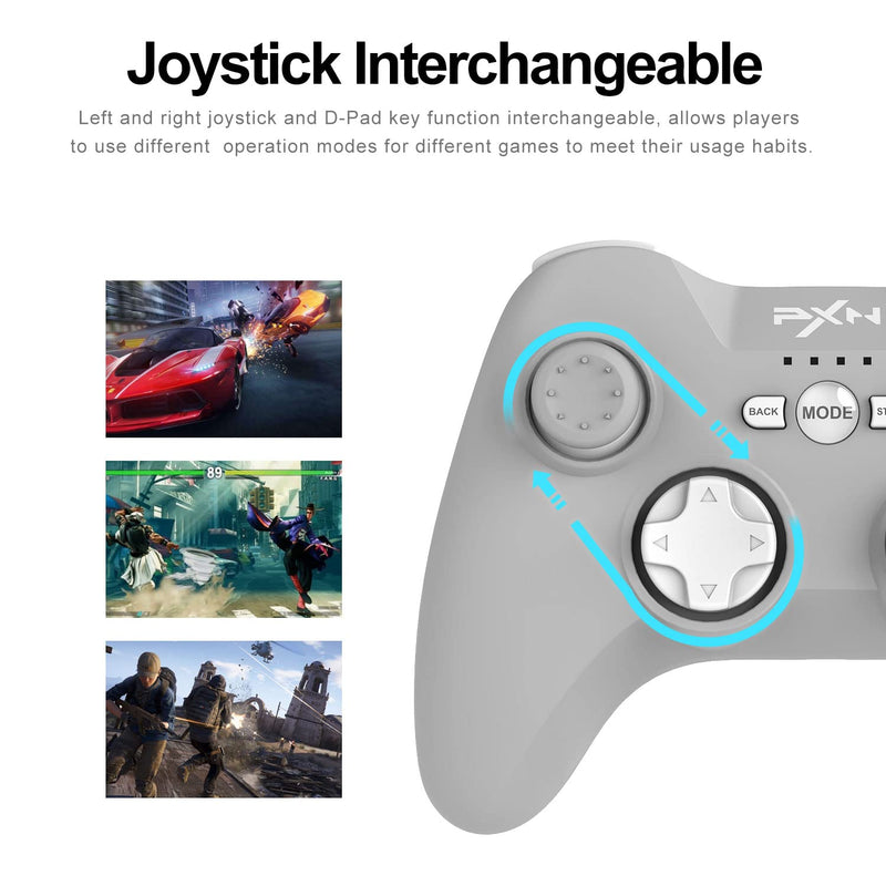  [AUSTRALIA] - 2.4G Wireless Game Controller, PXN P3 PC Wireless Controller, Plug and Play Game Controller Dual Vibrators for PC(Windows 7/ 8/ 10/ 11), PS3, iOS 14.2+, Android 4.0+ (Gray) Grey