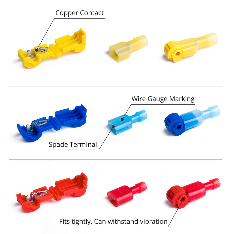  [AUSTRALIA] - Wirefy T Tap Wire Connectors Kit - Electrical Connectors Kit - Spade Terminals - Quick Splice Disconnect Wire Taps - (120 PCS 22-10 AWG) Kit - 22-10 AWG