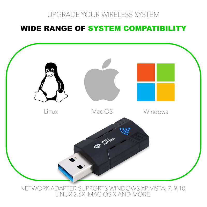  [AUSTRALIA] - WiFi Nation® WiFi Dongle 1300Mbps WiFi Adapter 2.4G/5G Dual Band Mini USB 3.0 802.11ac Wireless Network Adapter for PC Desktop Laptop Windows MacOS & Most of Linux Distros
