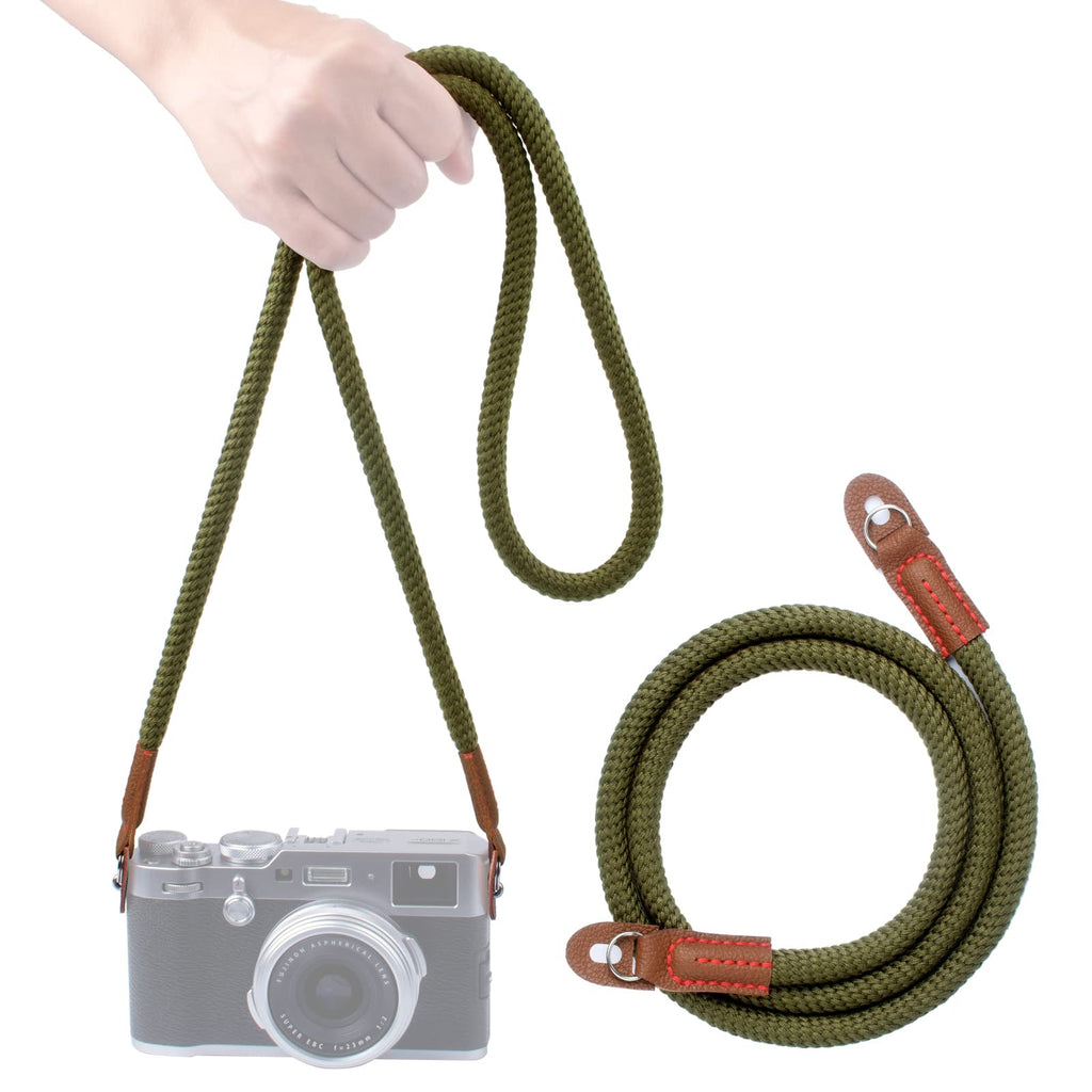  [AUSTRALIA] - VKO 120cm Camera Strap,Vintage Soft Camera Rope Strap Neck Shoulder Strap Compatible with Sony Nikon Canon Fuji Mirrorless DSLR SLR Camera Green