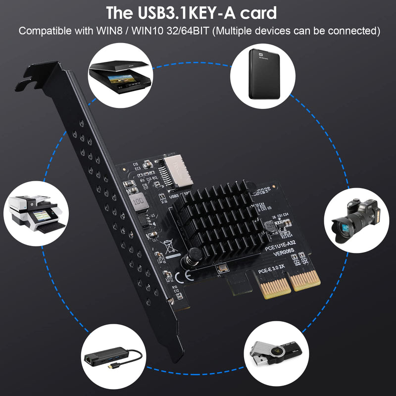  [AUSTRALIA] - BEYIMEI PCI-E 2X to USB3.1 A-Key Gen2 Front Type-C Expansion Card,10Gbps Type-E Internal 20-pin Front Panel Connector Riser Card,PCI Express 3.0 X2 Adapter for Desktop PCs (ASM3142) USB 3.1 Type-e