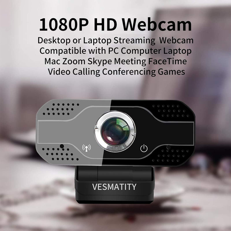  [AUSTRALIA] - 1080P Webcam with Microphone - VESMATITY Cameras with Privacy Shutter Streaming Webcam with Flexible Rotable Wide Angle Webcam Desktop for Streaming/Video Calling Recording/Meeting/Online Teaching