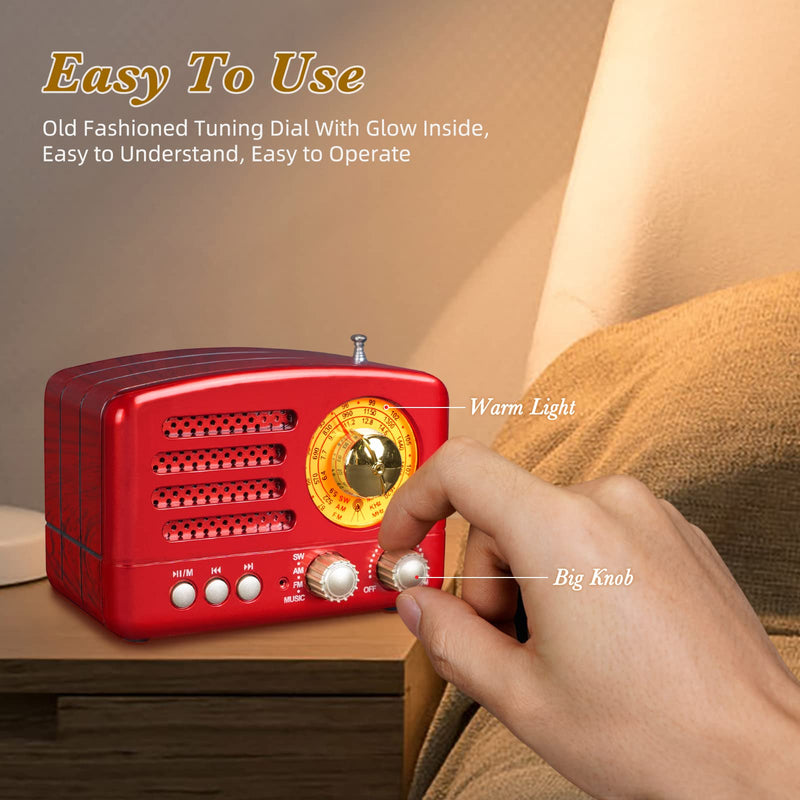  [AUSTRALIA] - PRUNUS J-160 Transistor AM FM Radio Small Portable Retro Radio with Bluetooth, Rechargeable Battery Operated, Support TF Card AUX USB MP3 Player (Red) Red