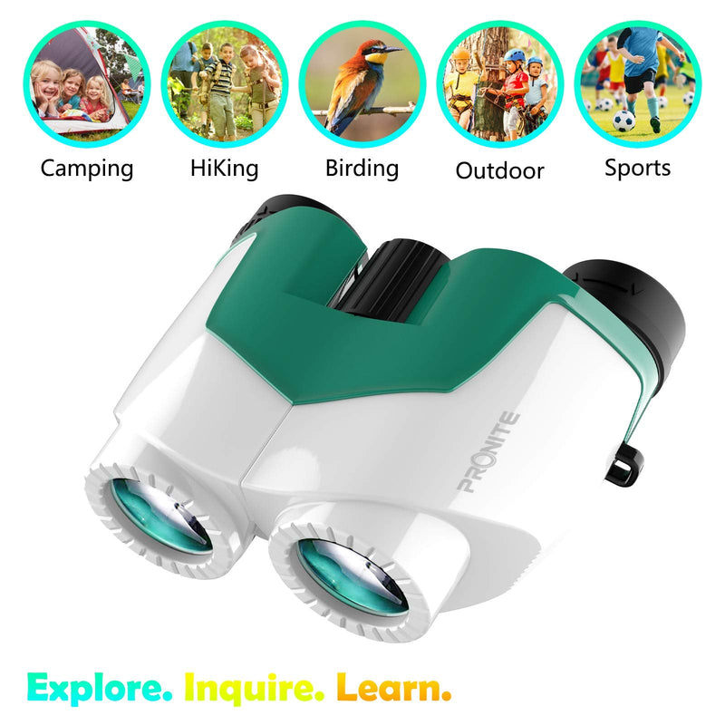  [AUSTRALIA] - Compact Binoculars for Kids PRONITE-10x25 Kids High Resolution Shockproof Binoculars for Bird Watching Travel Hiking Fishing Accessories Gear Essentials Best Toy Gifts for 3-12 Boys Girls（Green） Green