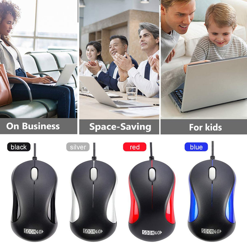 Computer Mouse 2 Pack Mini USB Mouse for Laptop Designed USB Optical Wired Mice for Office and Home use Compatible with Computer Laptop PC Desktop Windows 7/8/10/XP Vista and Mac Black Color by SOONGO BlackDouble - LeoForward Australia