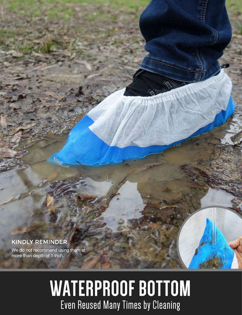  [AUSTRALIA] - OhanaPro Premium Disposable Non Slip Boot & Shoe Covers - Pack of 50 - Waterproof Double Layer Bottom - Extra Thick, Durable, Recyclable - One Size Fits Most Blue-50 Pack
