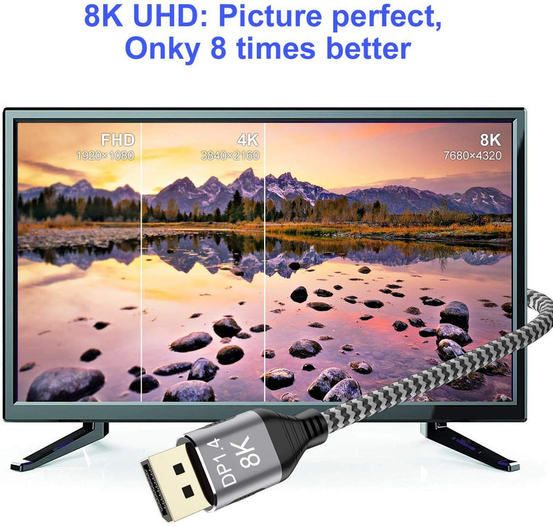 CABLEDECONN DisplayPort Ultra HD 8K 4K Copper Cord DP 1.4 HBR3 8K@60Hz 4K@144Hz High Speed 32.4Gbps HDCP 3D Slim and Flexible DP to DP Cable (1m, DP 8K Cable) 1m - LeoForward Australia