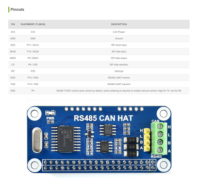  [AUSTRALIA] - RS485 CAN HAT for Raspberry Pi 4 3/2/1 Model B B+ A+, Onboard CAN Controller MCP2515 via SPI Interface, Transceiver SN65HVD230 and SP3485, Allow Long-Distance Communication via RS485/CAN Function