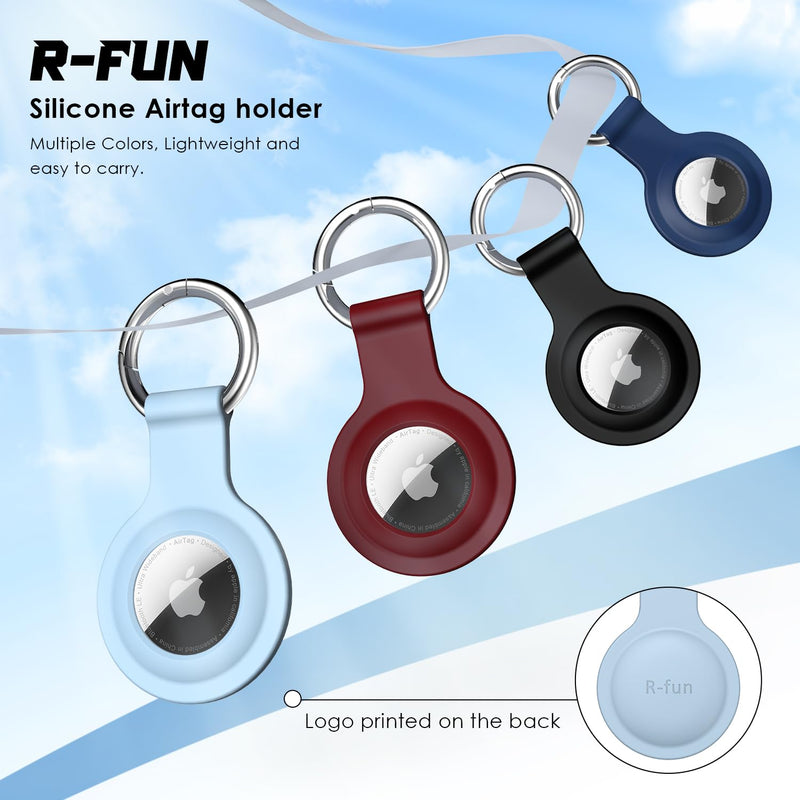  [AUSTRALIA] - R-fun Airtag Holder with Keychain, [4 Pack] Waterproof Silicone AirTag case Cover with Key Rings for Wallet, Dog Collar, Luggage, and Keys.-Black/Navy/Wine Red/Sky Blue Black/Navy/Wine Red/Sky Blue