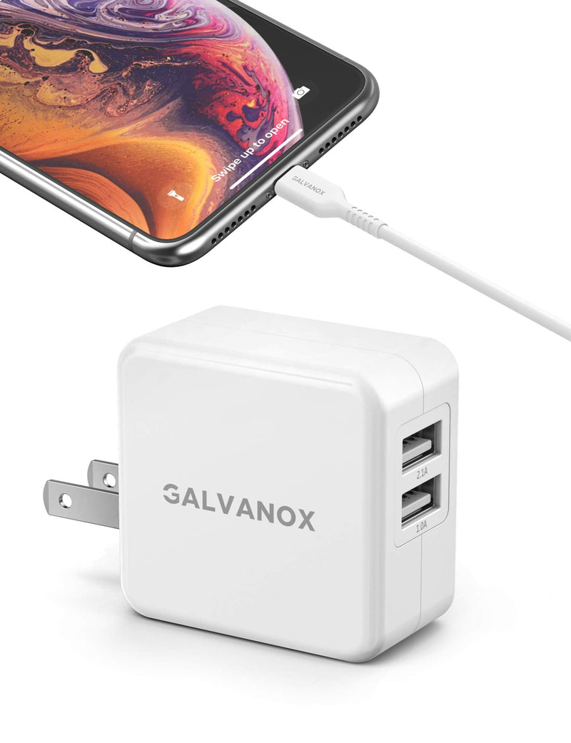  [AUSTRALIA] - Galvanox (Apple MFi Certified) iPhone Charger Cable (5ft) with 17W Power Adapter - Lightning to USB Charging Cord Plus Dual USB-Port Wall Plug (for iPhone 7/8/X/XR/XS/11/12/13/14 Pro Max)