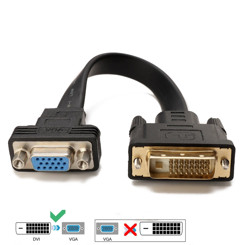 CABLEDECONN Active DVI-D Dual Link 24+1 Male to VGA Female Video with Flat Cable Adapter Converter Black (E0207) - LeoForward Australia