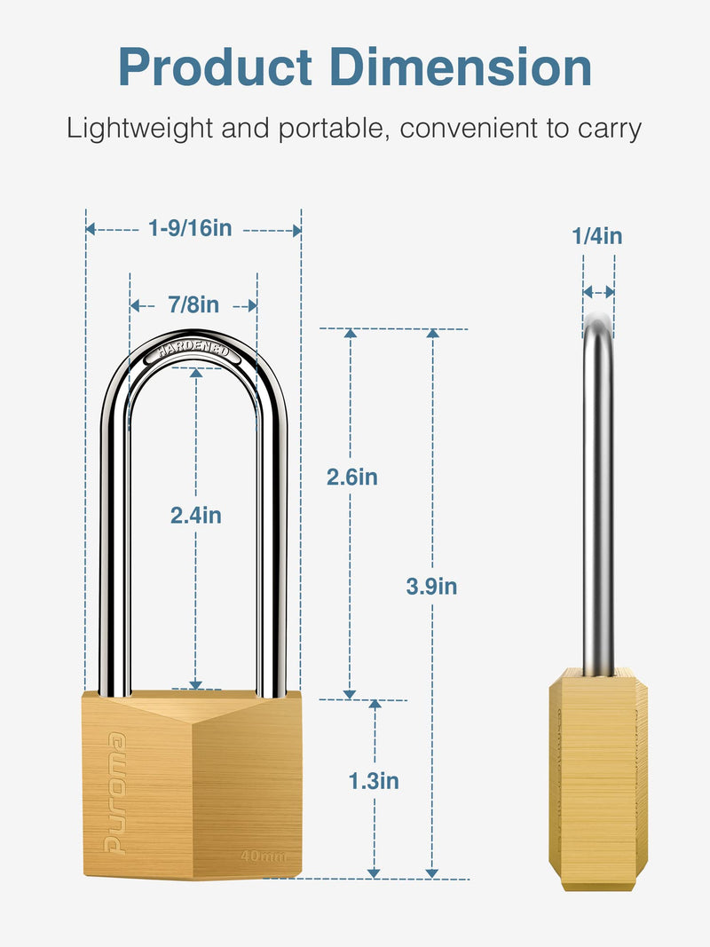  [AUSTRALIA] - Puroma 2 Pack Keyed Padlock Waterproof Solid Brass Lock, 2.6 Inch Long Shackle for Sheds, Storage Unit School Gym Locker, Fence, Toolbox, Hasp Storage