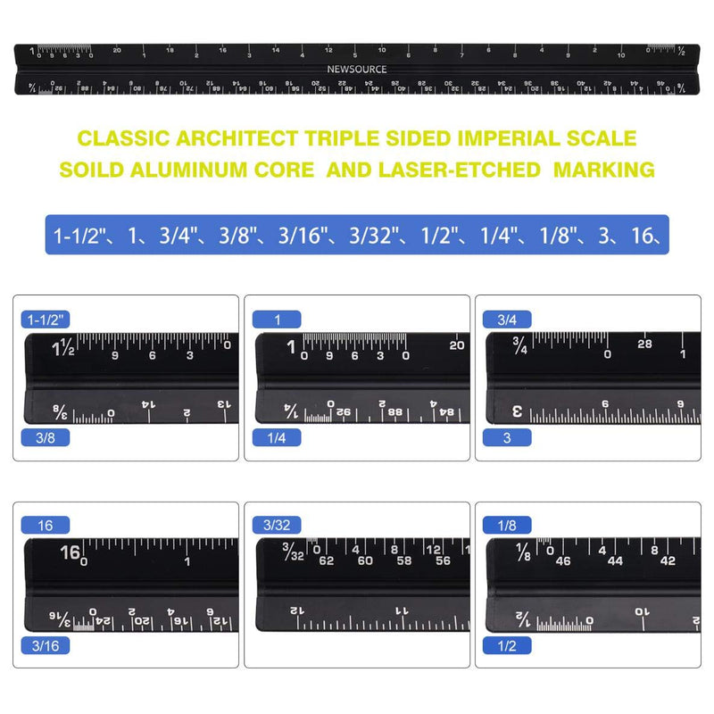 Architect Scale Ruler,Architecture Scale Ruler Set,Drawing Tools for Drafting with Scale, Metal Rulers of Solid Aluminum with Erasing Shield. Compass with Lock. Laser-Etched Ruler for Blueprint - LeoForward Australia