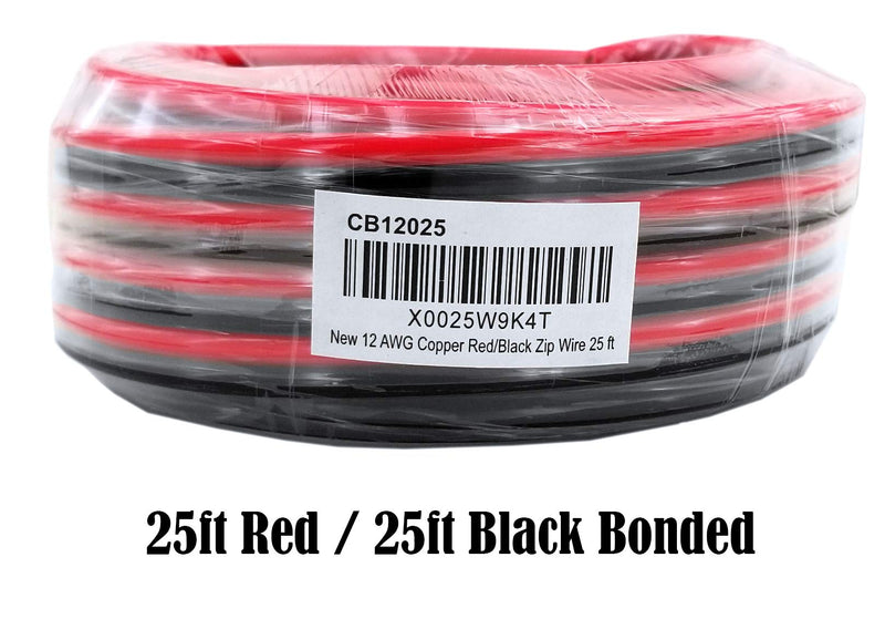  [AUSTRALIA] - GS Power 12 AWG (American Wire Gauge) Flexible OFC Zip Cord Speaker Cable for Car Stereo Amplifier Remote Automotive Trailer Harness Hookup Wiring | 25 ft Red & 25' Black Bonded – Pure Copper
