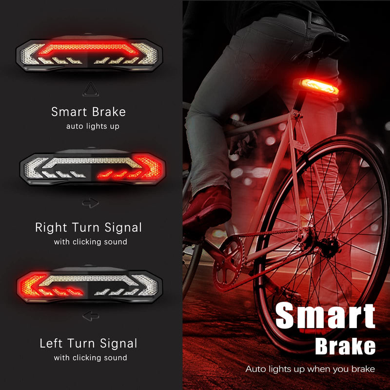  [AUSTRALIA] - WSDCAM Bike Alarm & Smart Bike Turn Signals Alarm Set, Bike Alarm Horn with Remote, Auto ON/Off Rechargeable Waterproof Bike Horn Alarm Rear Bike Brake Light Turn Signals Bicycle Tail Light