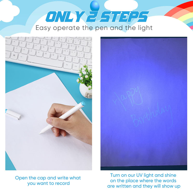  [AUSTRALIA] - 6 Pieces Light Ink Pen Invisible Ink Marker Disappearing Ink Secret Pen with 6 Pieces Mini UV LED Keychain Flashlight Invisible Ink Pen With UV Light Marker Pens for Secret Message Writing Office