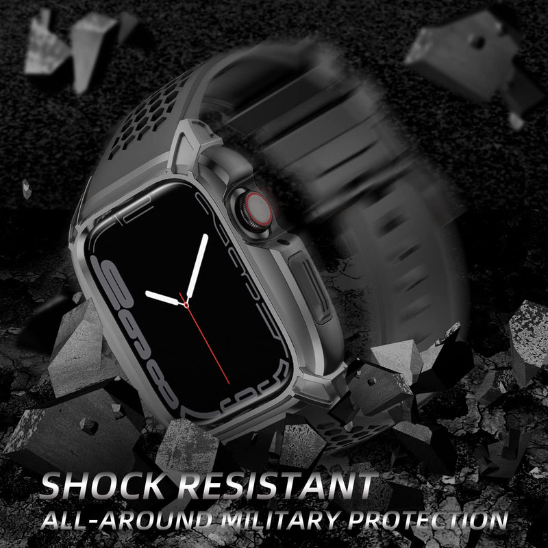  [AUSTRALIA] - OUHENG Compatible with Apple Watch Band 44mm with Stainless Steel Case, Military Shockproof Rugged Men Sports TPU Strap Band with Protective Bumper Cover for iWatch SE2 SE Series 6 5 4, Space Gray