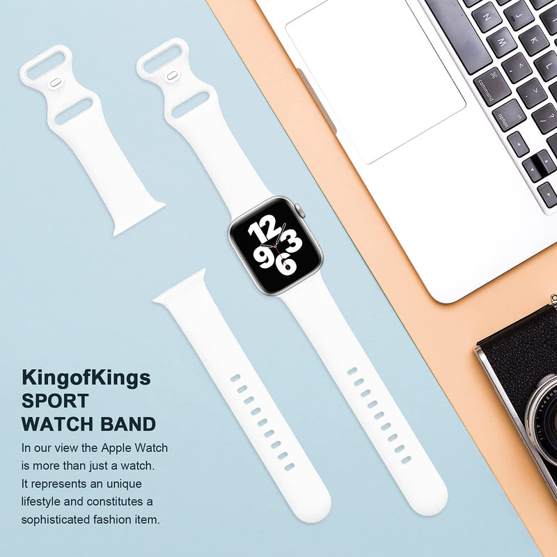  [AUSTRALIA] - KingofKings Sport Watch Bands Compatible with Apple Watch Band 44mm 42mm 40mm 38mm for Women Men, Soft Silicone Replacement Strap Wristband for iWatch Series 7 6 5 4 3 2 1 SE White 1-White 38MM/40MM/41MM