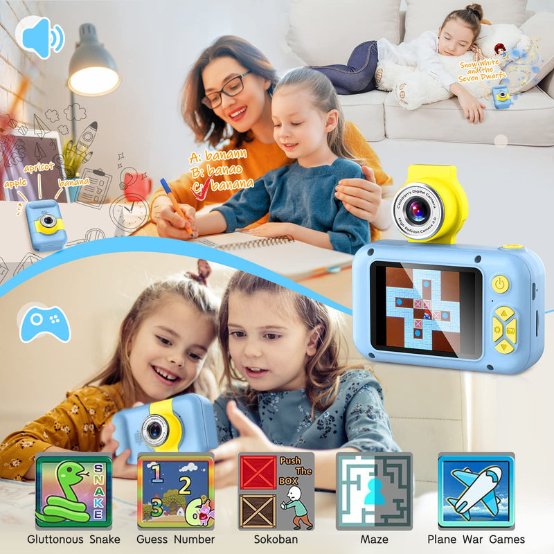  [AUSTRALIA] - Kid Camera,ARNSSIEN Camera for Kid,2.4in IPS Screen Digital Camera,180°Flip Len Student Camera,Children Selfie Camera with Playback Game,Christmas/Birthday Gift for 4 5 6 7 8 9 10 11 Year Old Girl Boy Blue