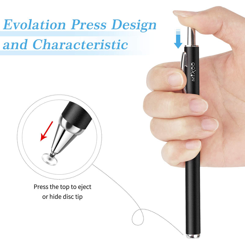 Mixoo Retractable Stylus for Touch Screens - High Sensitivity Universal Stylus Touch Screen Pen with 3 Replaceable Disc Tips for iPad iPhone and All Other Capacitive Tablets & Cell Phones (Black) Black - LeoForward Australia