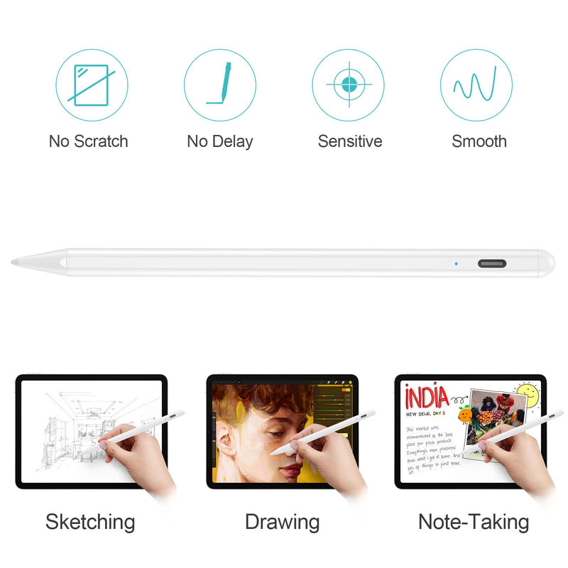 Stylus Pen for iPad Pencil with Palm Rejection, Active Stylish Pens Rechargeable Pencil Compatible with Apple iPad 2018(6th Gen), iPad Air (3rd Gen), iPad Mini (5th Gen), iPad Pro 11/12.9 (White) White - LeoForward Australia
