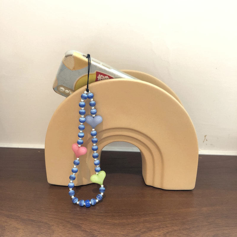  [AUSTRALIA] - Dropurfon Heart Shape Beaded Phone Charms Kawaii Wrist Strap Acrylic Handmade Rainbow Y2K Accessories Anti-lost Phone Lanyard for Fashion Women Girls Phone Accessory Blue