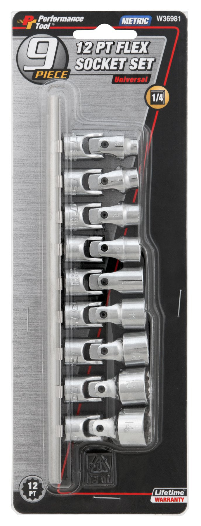  [AUSTRALIA] - Performance Tool W36981 1/4" Drive Metric 9 Piece Flex Socket Set 9pc 1/4" Drive Metric Flex Socket Set