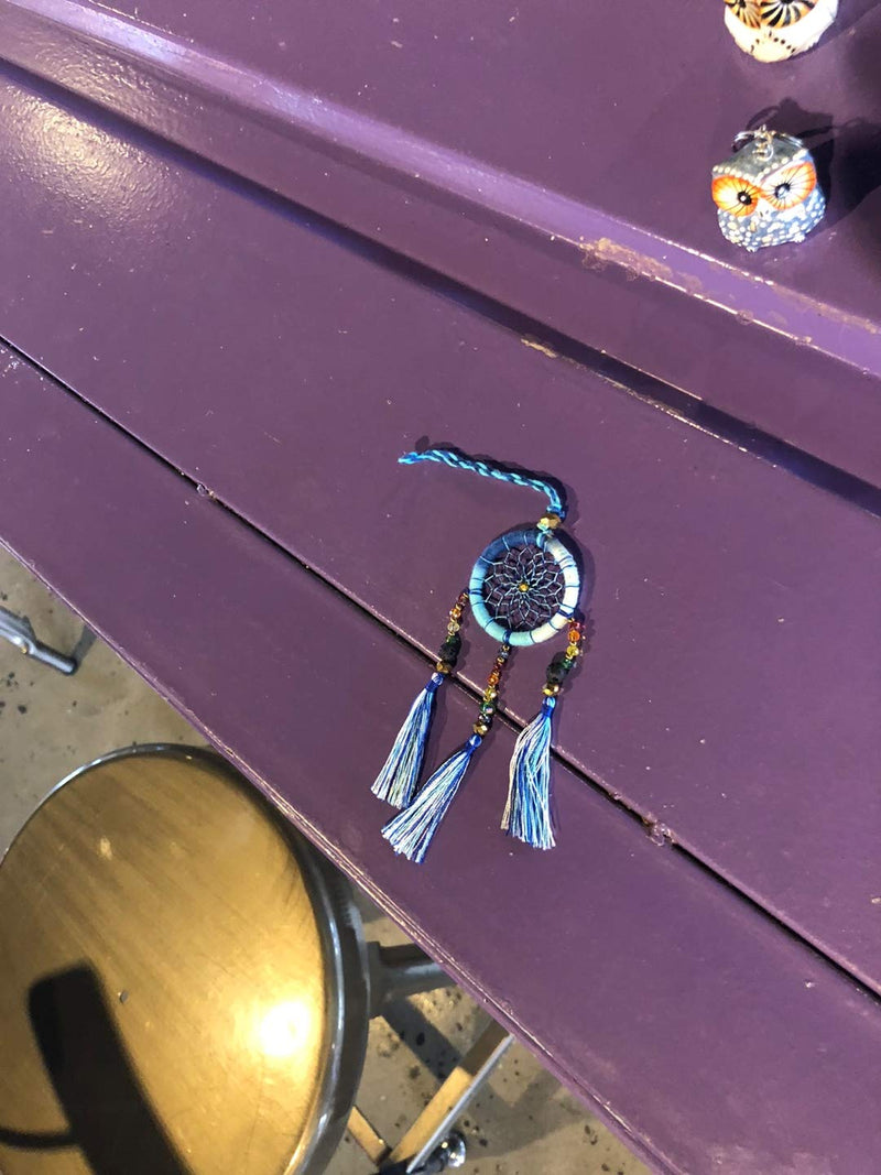  [AUSTRALIA] - Dream Catcher – Handmade Dream Catcher Accessory with Beads – Simple and Colorful Dream Catcher for Bag, Rear Mirror, Keychain – 6.7-inch Dream Catcher with Tassels – Fun and Stylish Accessory (Blue) Blue