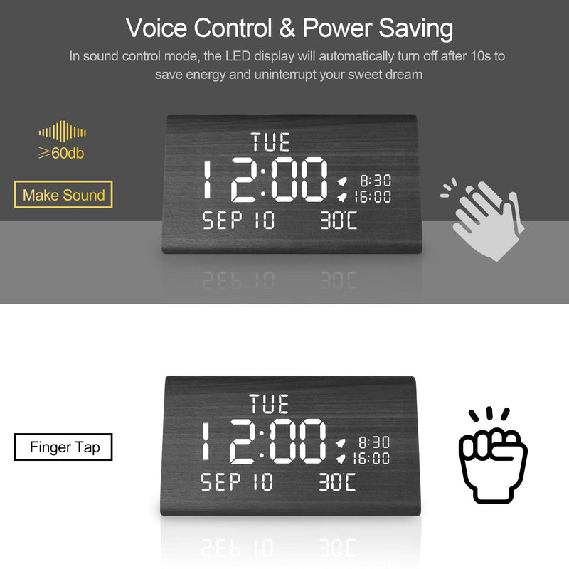  [AUSTRALIA] - MEKO Wood Digital Alarm Clocks for Bedrooms, Larger LED Display, 3 Levels Brightness, Dual Alarms, 3 Levels Volume Snooze Function and Nightlight Wooden Electric Besides Clock