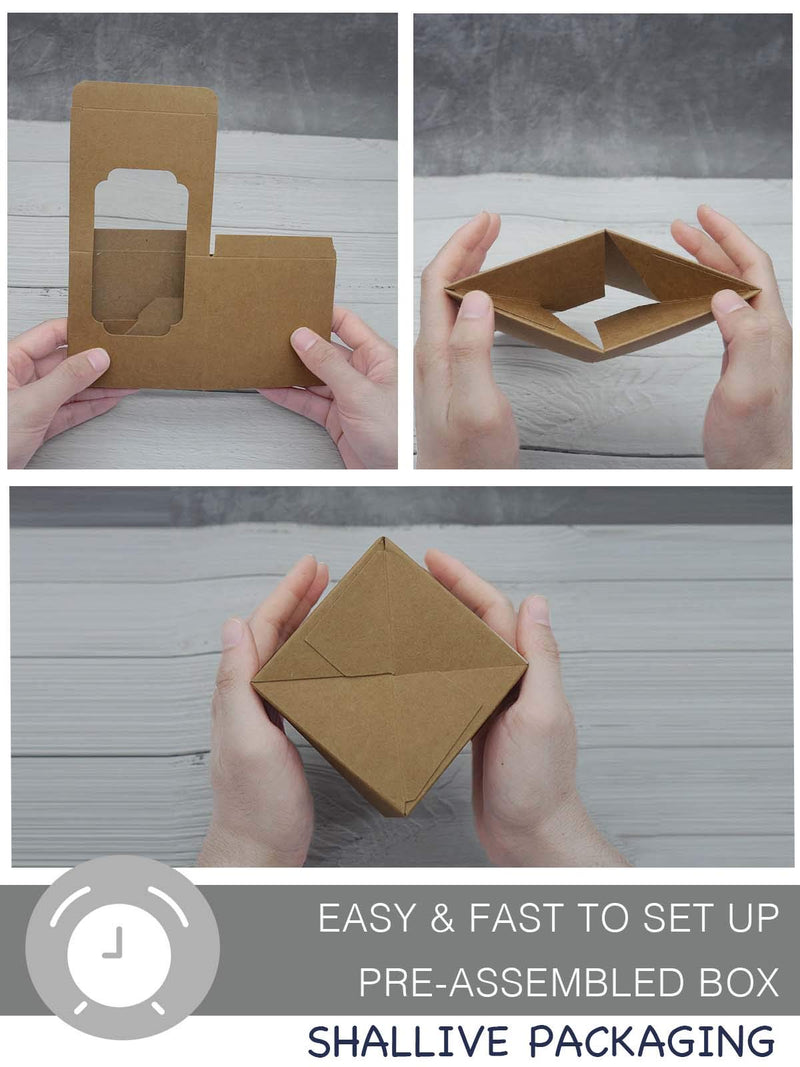  [AUSTRALIA] - SHALLIVE Kraft Paper Cupcake Boxes Individual 15 Pack with Window and Sturdy Insert, 3.4" x 3.4" x 3.4" Pre-Assembled for Easy Assembly Brown