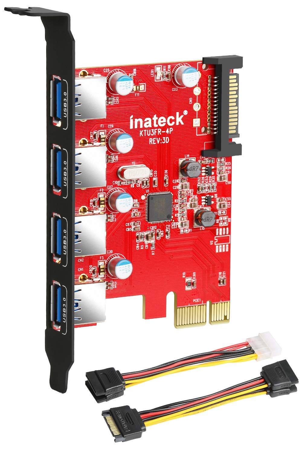  [AUSTRALIA] - Inateck PCI-e to USB 3.0 (4 Ports) PCI Express Card and 15-Pin Power Connector, Red (KT4001)