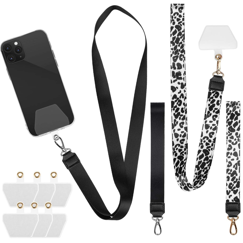  [AUSTRALIA] - Frienda 10 Pieces Phone Lanyard Patch Cell Phone Lanyard Pad Phone Tether Phone Lanyard (Black, Black and White Leopard) Black, Black and White Leopard