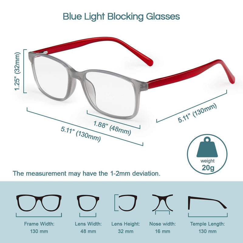 TIVSAN Kids Blue Light Glasses, Anti Eyestrain Computer TV Phone Tablets Children's Eye Glasses for Boys Girls Age 5-16 Red+gray - LeoForward Australia