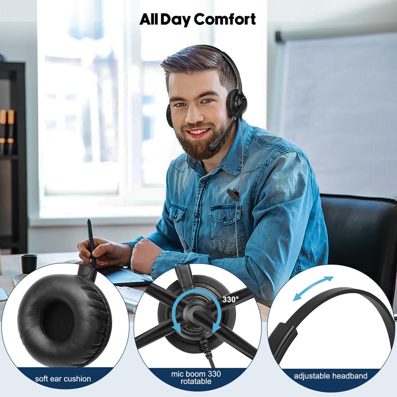  [AUSTRALIA] - Beebang Telephone Headset with Microphone Noise Canceling for Office Landline Deskphone, with Mic Mute Volume Controller, Binaural RJ9 Phone Headset for Call Center Polycom Avaya Nortel