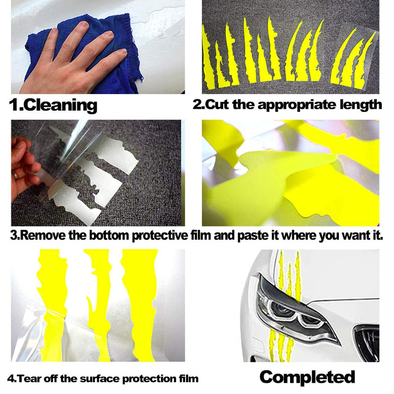  [AUSTRALIA] - KE-KE Claw Marks Decal Reflective Sticker Waterproof Headlight Decal Vinyl Sticker Decal for Sports Cars 2PCS (Yellow) Yellow