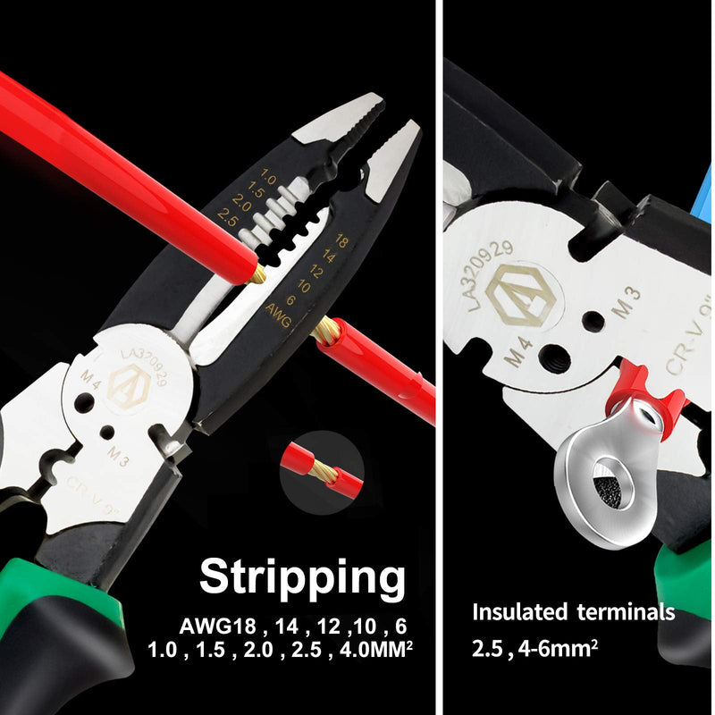  [AUSTRALIA] - LAOA Wire Stripper 9 Inch Cable Cutters 1-4mm² Stripping Wood Screw M3 M4 Nail Cutting Crimping Electrician Hand Tools 320929 LA320929